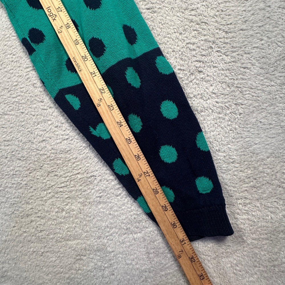 Vintage Sycamore Polka Dot Cotton Cardigan Sweater Green Navy Blue L Made in USA - Picture 7 of 7